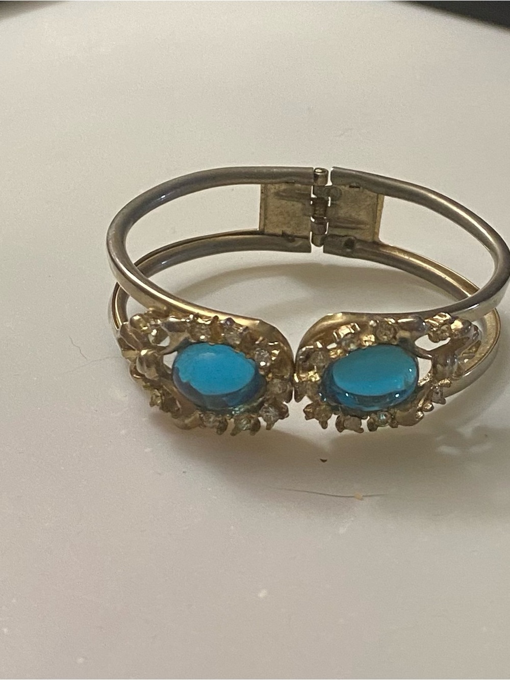 Vintage Silver-Tone Bracelet with Blue Cabochon Accents